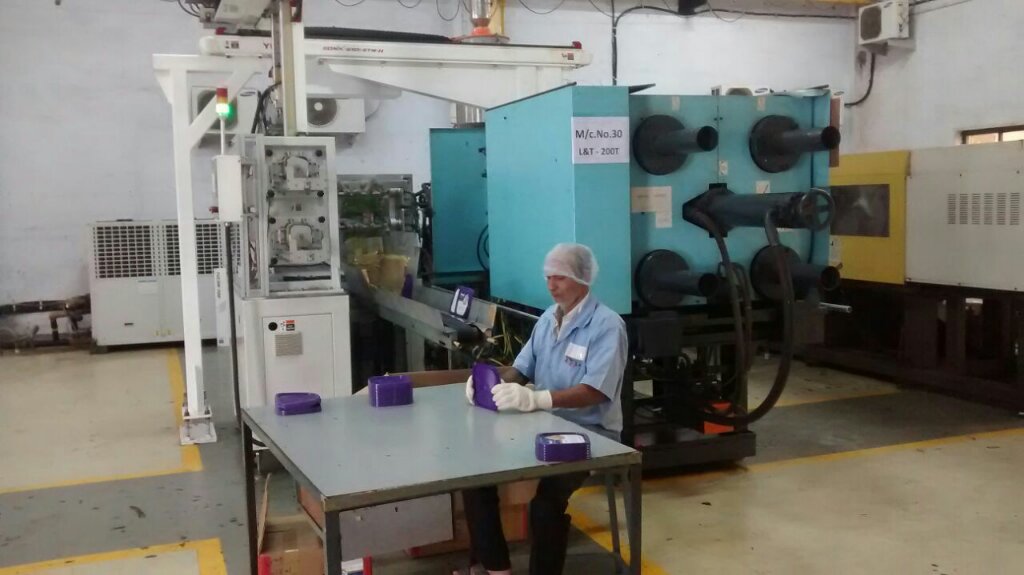 Production line with plastic manufactured parts